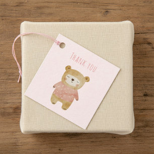 It’s a Girl Watercolor cute Bear Pink Baby Shower Favour Tags