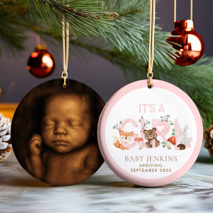 It’s a Girl Woodland Sonogram Photo Christmas Ceramic Ornament