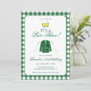 It’s A Par-Three Golf 3rd Birthday Green Gingham Invitation