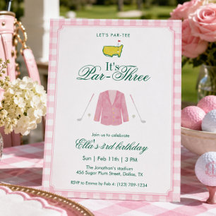 It’s A Par-Three Golf 3rd Birthday Pink Gingham Invitation