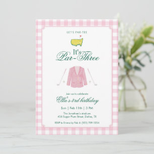 It’s A Par-Three Golf 3rd Birthday Pink Gingham Invitation
