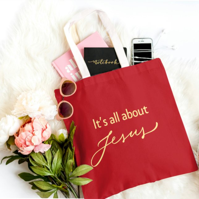 It’s All About Jesus – Elegant Red & Gold Tote Bag (Créateur téléchargé)