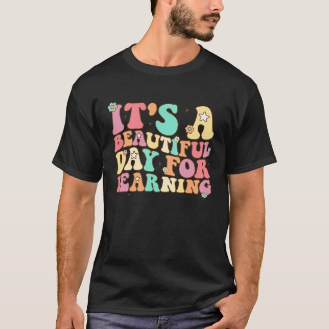 It s Beautiful Day For Learning Retro Teacher Stud T-Shirt (Front)