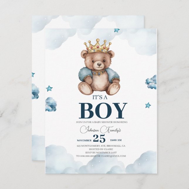 IT’S BOY Bear Baby Shower Card (Front/Back)