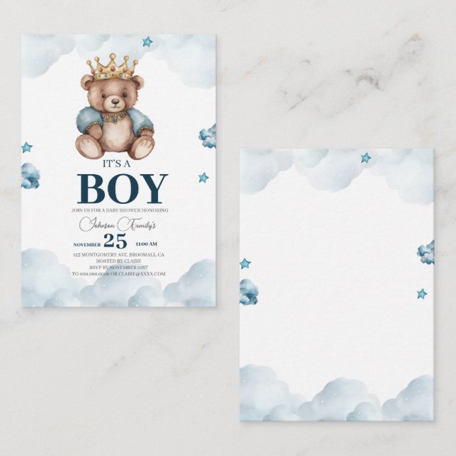 IT’S BOY Bear Baby Shower Card (Front/Back)