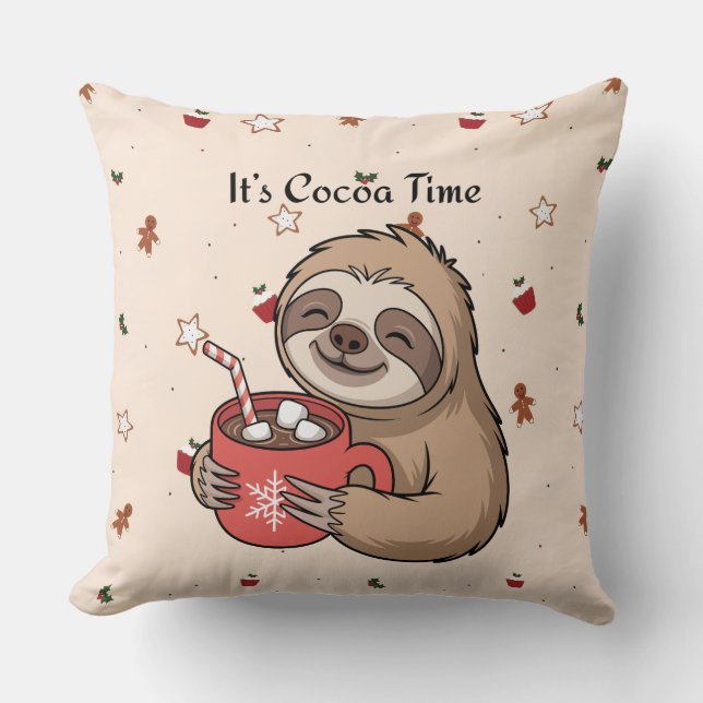 It’s Cocoa Time | Cozy Winter Quote Throw Pillow (Front)