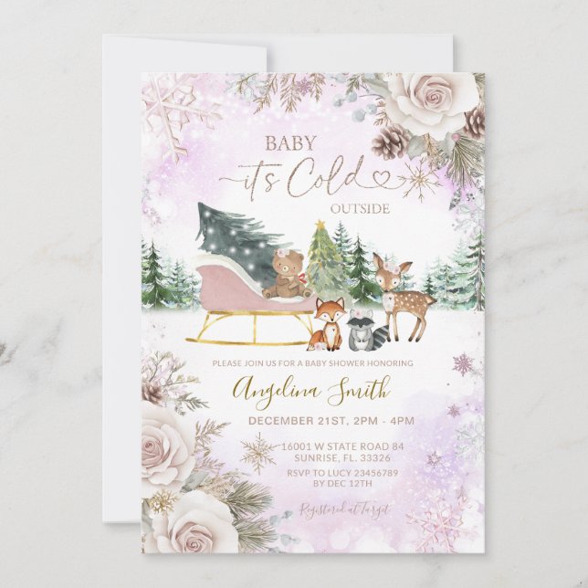  It’s Cold Outside Woodland Winter Baby Shower  Invitation (Front)