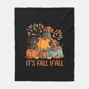 It’s Fall Y’all Autumn Dachshund Pumpkins Fall Fleece Blanket