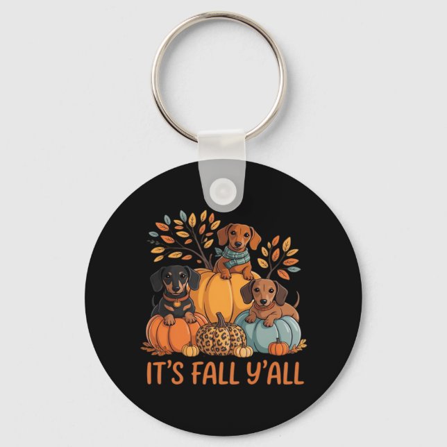 It’s Fall Y’all Autumn Dachshund Pumpkins Fall Keychain (Front)