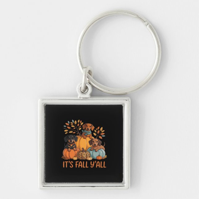 It’s Fall Y’all Autumn Dachshund Pumpkins Fall Keychain (Front)