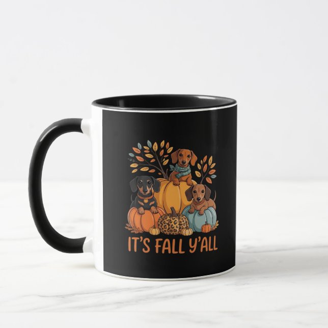 It’s Fall Y’all Autumn Dachshund Pumpkins Fall Mug (Left)