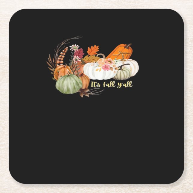 It’s Fall Y’all Autumn Halloween Design Fitted Square Paper Coaster (Front)