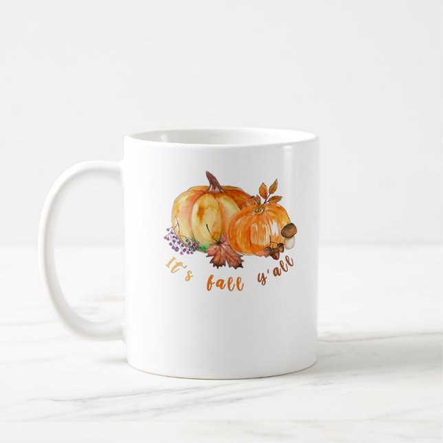 It’s Fall Y’all Autumn Leaves Pumpkin And Mushroom Coffee Mug (Left)