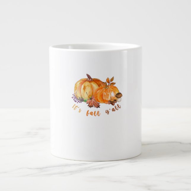 It’s Fall Y’all Autumn Leaves Pumpkin And Mushroom Large Coffee Mug (Front)