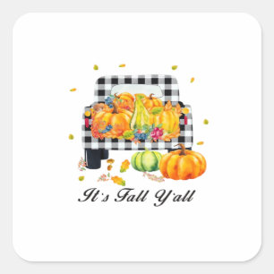 It’s Fall Y’all Autumn Pumpkin Plaid Square Sticker
