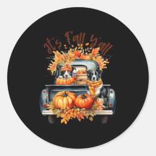 It’s Fall Y’all Border Collie Pumpkins Truck Autum Classic Round Sticker