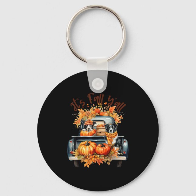It’s Fall Y’all Border Collie Pumpkins Truck Autum Keychain (Front)