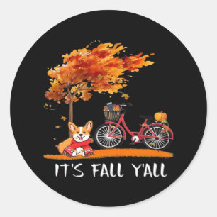 It’s Fall Y’all Cardigan Dog Autumn Design Funny G Classic Round Sticker