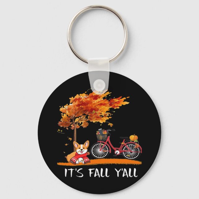 It’s Fall Y’all Cardigan Dog Autumn Design Funny G Keychain (Front)
