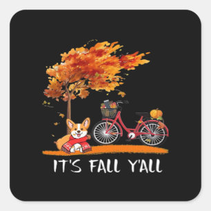 It’s Fall Y’all Cardigan Dog Autumn Design Funny G Square Sticker
