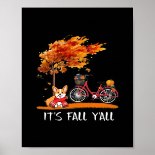 It’s Fall Y’all Cardigan Dog Autumn Funny Graphic Poster