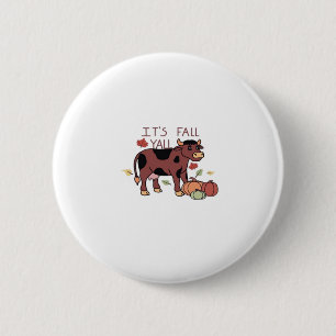 It’s Fall Y’all Cow Retro Style 2 Inch Round Button