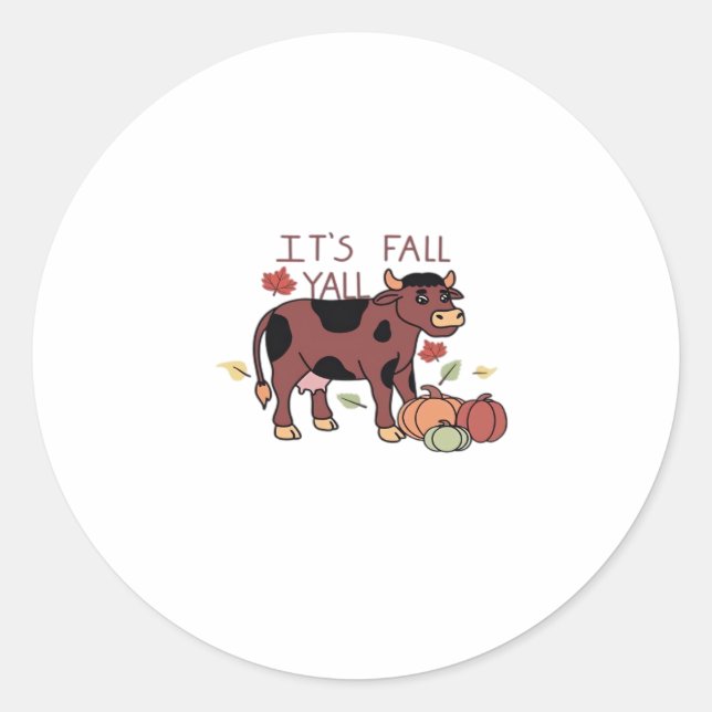 It’s Fall Y’all Cow Retro Style Classic Round Sticker (Front)