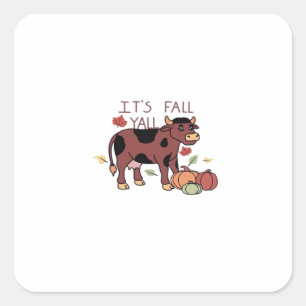 It’s Fall Y’all Cow Retro Style Square Sticker