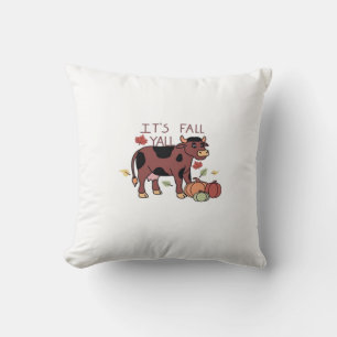 It’s Fall Y’all Cow Retro Style Throw Pillow