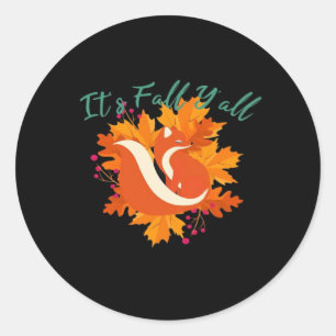 It’s Fall Y’all Cute Autumn Tree Fall Leaves Classic Round Sticker