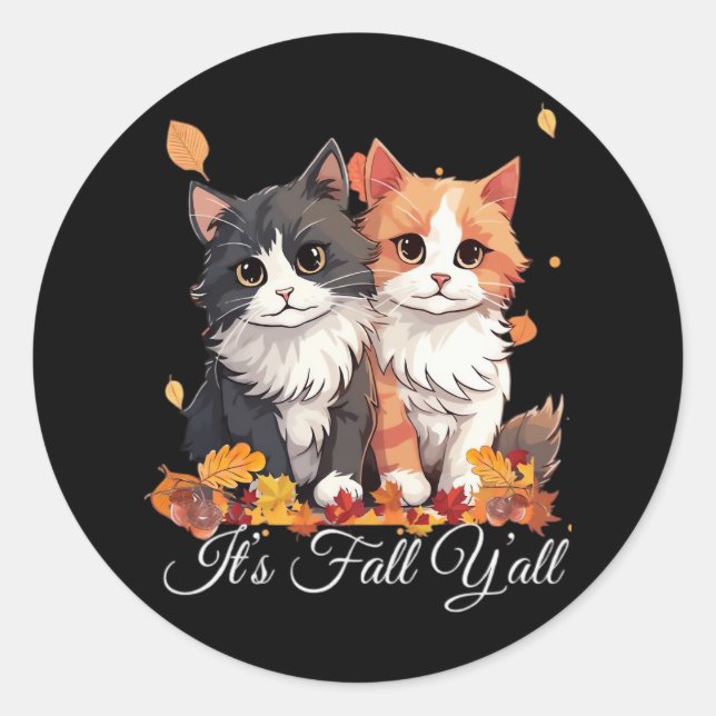 It’s Fall Y’all Cute Kittens Classic Round Sticker (Front)