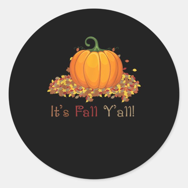 It’s Fall Y’all Cute Pumpkin Autumn Tree Fall Leav Classic Round Sticker (Front)