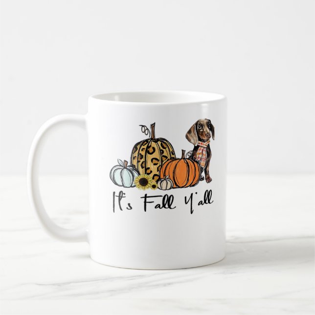 It’s Fall Y’all Dachshund Funny Casual Coffee Mug (Left)