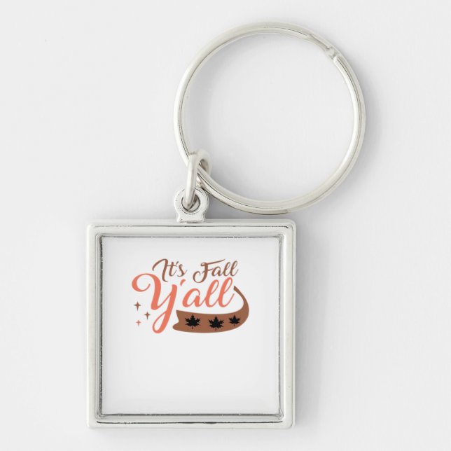 It’s Fall Y’all, Fall Pumpkin Skeleton Creepy Leaf Keychain (Front)