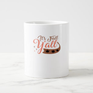 It’s Fall Y’all, Fall Pumpkin Skeleton Creepy Leaf Large Coffee Mug