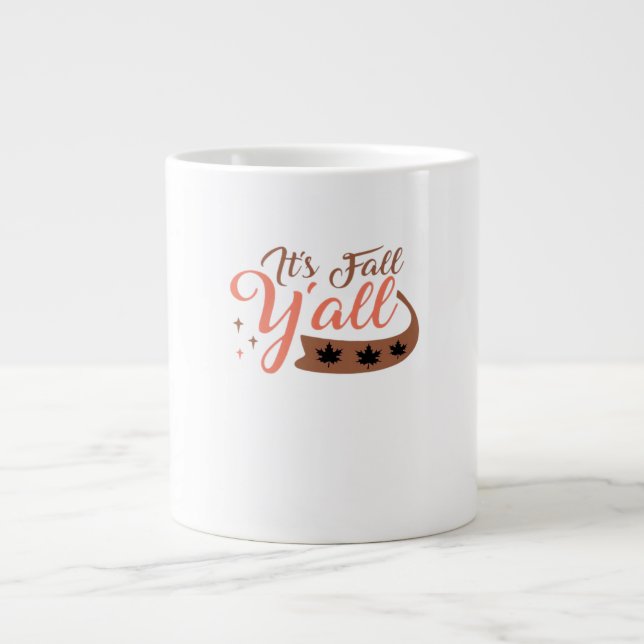 It’s Fall Y’all, Fall Pumpkin Skeleton Creepy Leaf Large Coffee Mug (Front)
