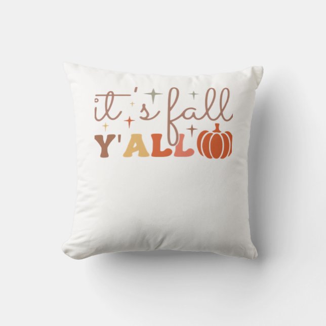 It’s Fall Y’all, Fall Pumpkin Skeleton Creepy Leaf Throw Pillow (Front)