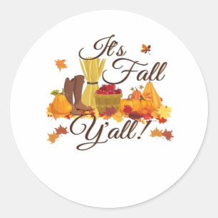 It’s Fall Y’all Funny & Cool Retro Classic Round Sticker