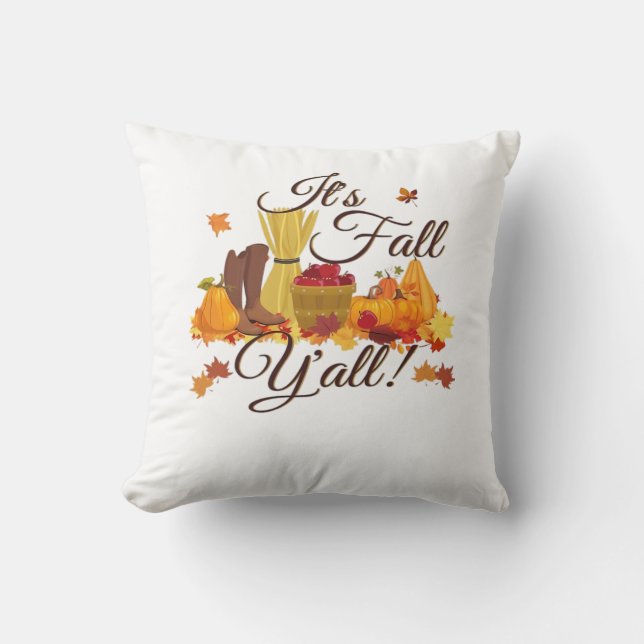 It’s Fall Y’all Funny & Cool Retro Throw Pillow (Front)