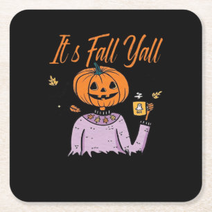 It’s Fall Y’all Funny Minimal Style Square Paper Coaster
