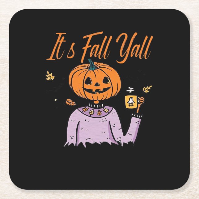 It’s Fall Y’all Funny Minimal Style Square Paper Coaster (Front)
