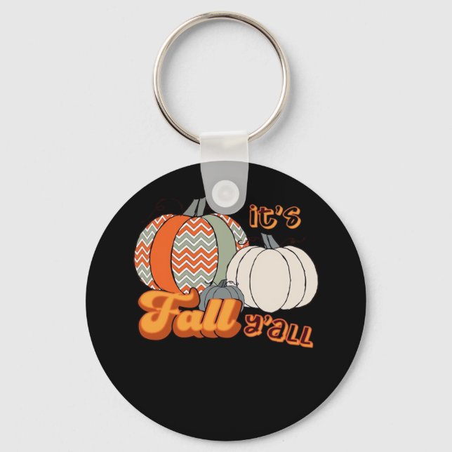 It’s Fall Y’all, Funny Pumpkins Chevron Pattern Keychain (Front)