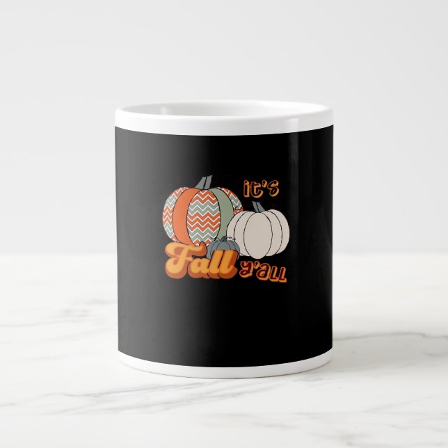 It’s Fall Y’all, Funny Pumpkins Chevron Pattern Large Coffee Mug (Front)