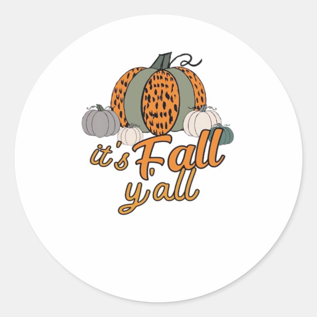 It’s Fall Y’all, Funny Pumpkins Leopard Pattern Classic Round Sticker (Front)