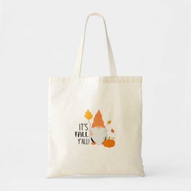 It’s Fall Y’all Gnome Cute Autumn Illustration Gra Tote Bag (Front)