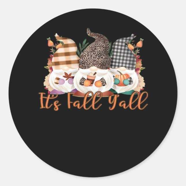 It’s Fall Y’all Gnomes In Autumn Plaid And Leopard Classic Round Sticker (Front)