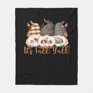 It’s Fall Y’all Gnomes In Autumn Plaid And Leopard Fleece Blanket