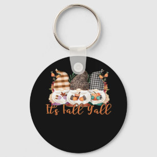 It’s Fall Y’all Gnomes In Autumn Plaid And Leopard Keychain