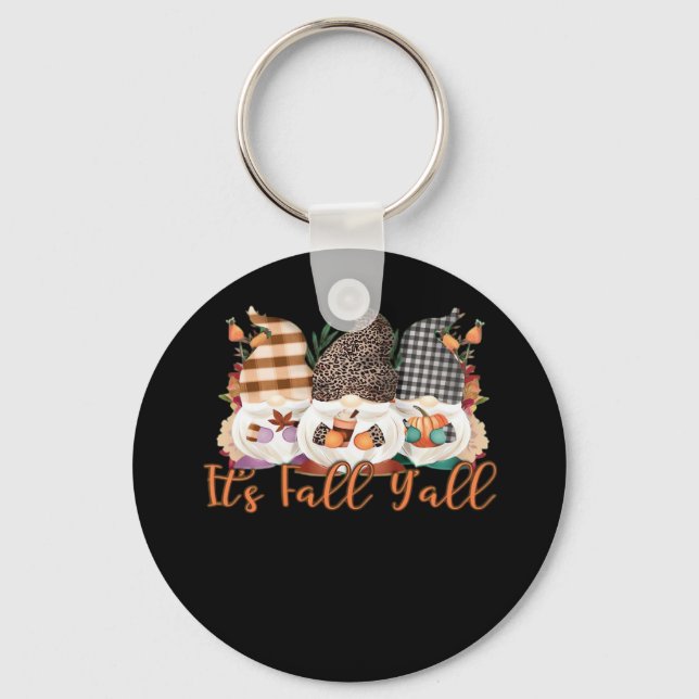 It’s Fall Y’all Gnomes In Autumn Plaid And Leopard Keychain (Front)