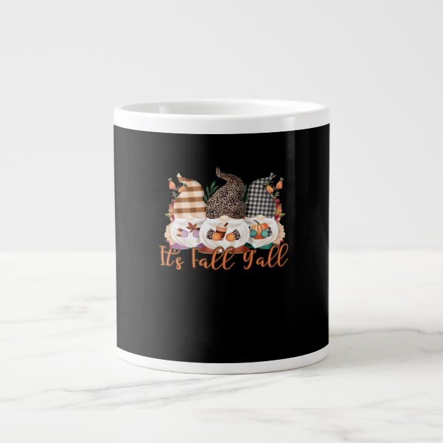 It’s Fall Y’all Gnomes In Autumn Plaid And Leopard Large Coffee Mug (Front)